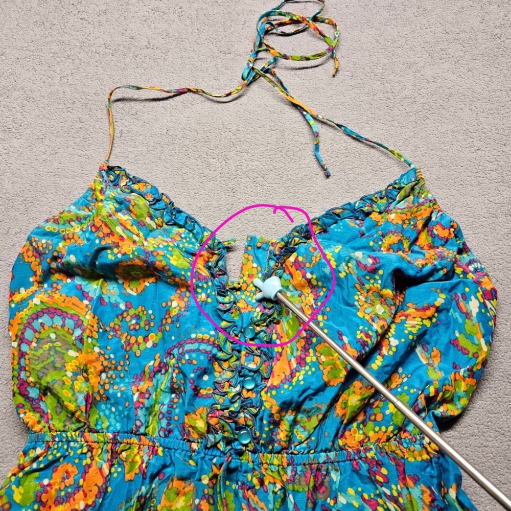 Nine West Dress Blue Paisley Silk Blend Halter Maxi Dress 12 Boho Tiered Ruffle - Picture 3 of 11